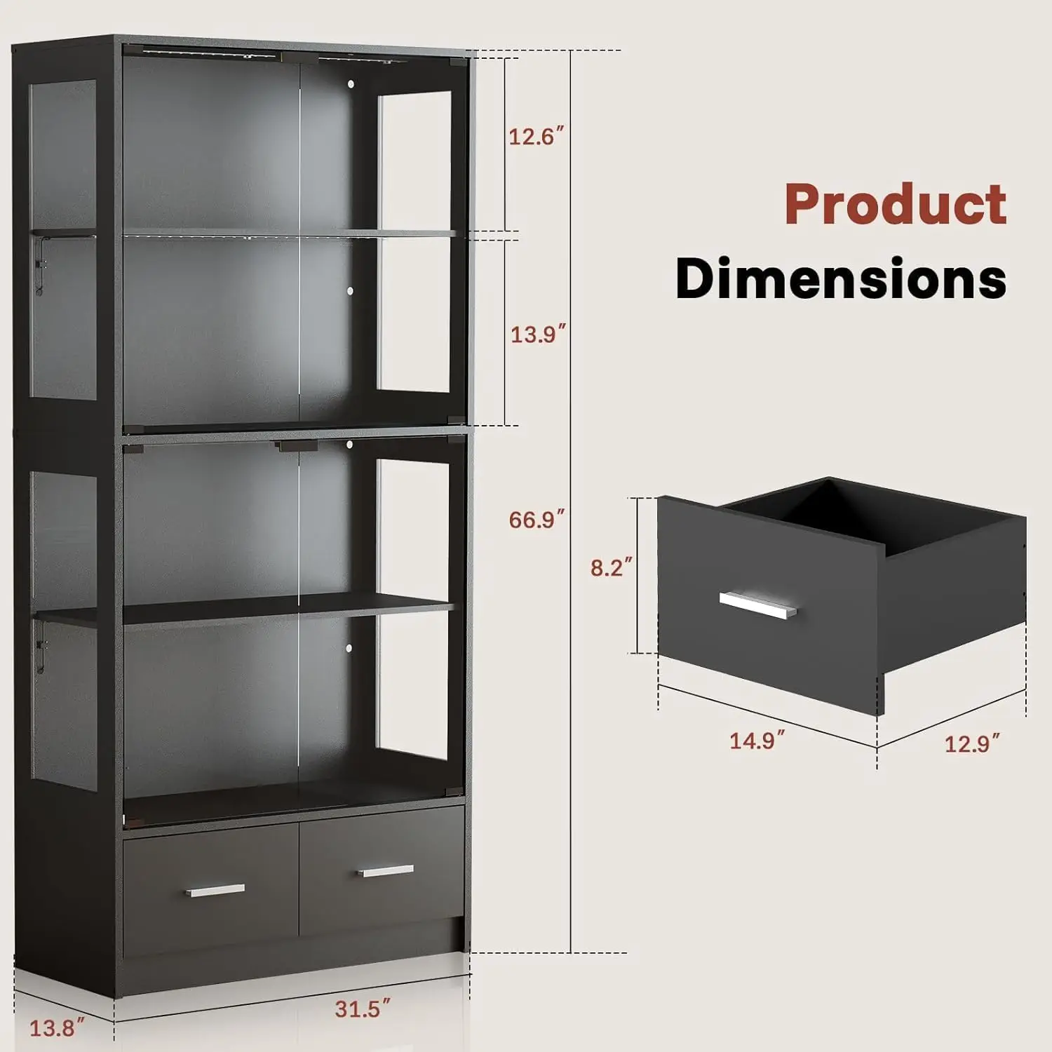 Black Glass Display Cabinet Wi - Pop Display Shelf 评论和价格