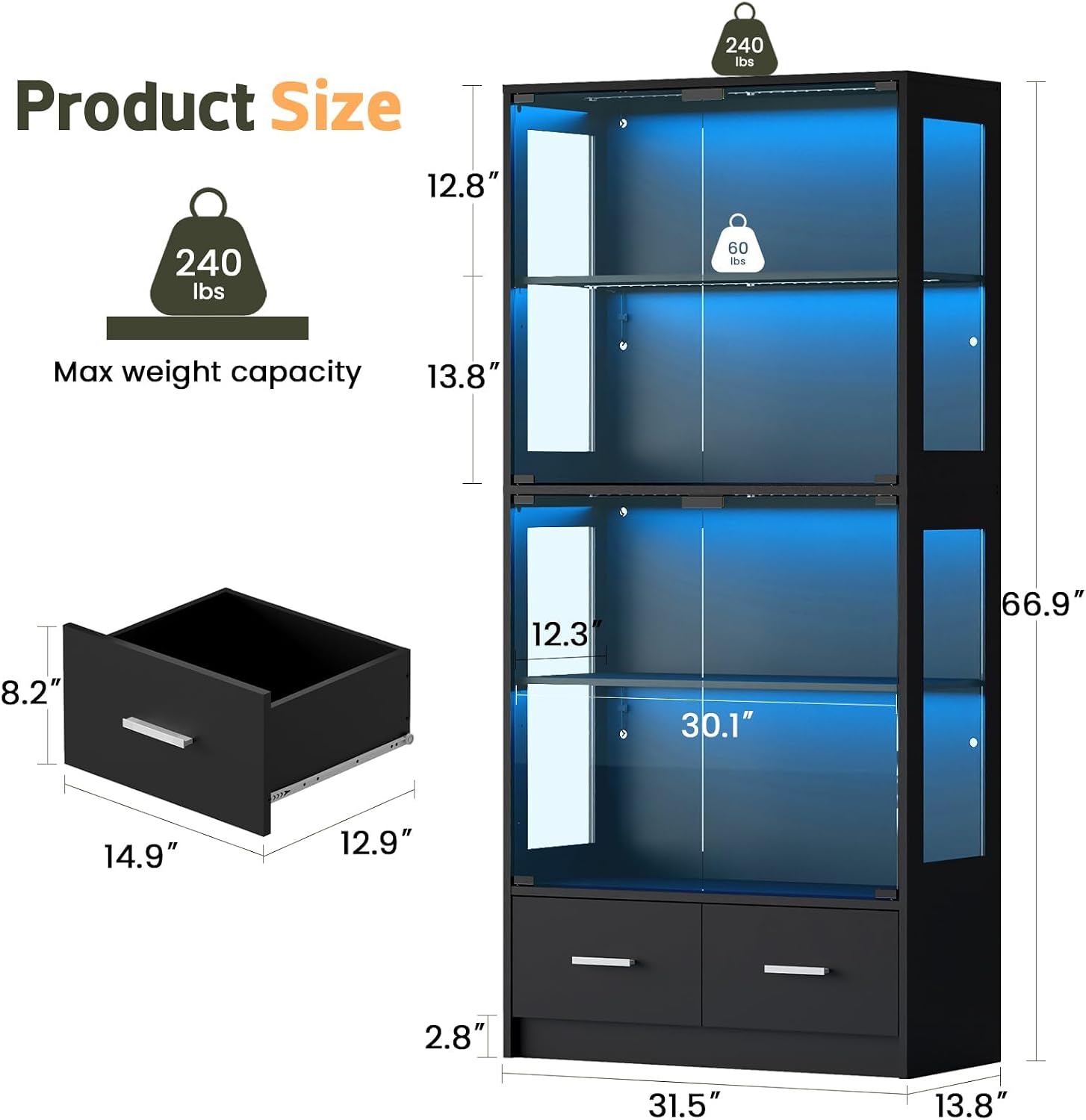 67 Inch Display Cabinet Glass  - Pop Display Shelf 评论和价格